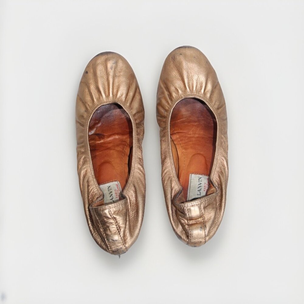 Lanvin Womens Metallic Copper Crinkle Leather Ballet Flat Shoes Size 40 US 9 - Picture 3 of 10